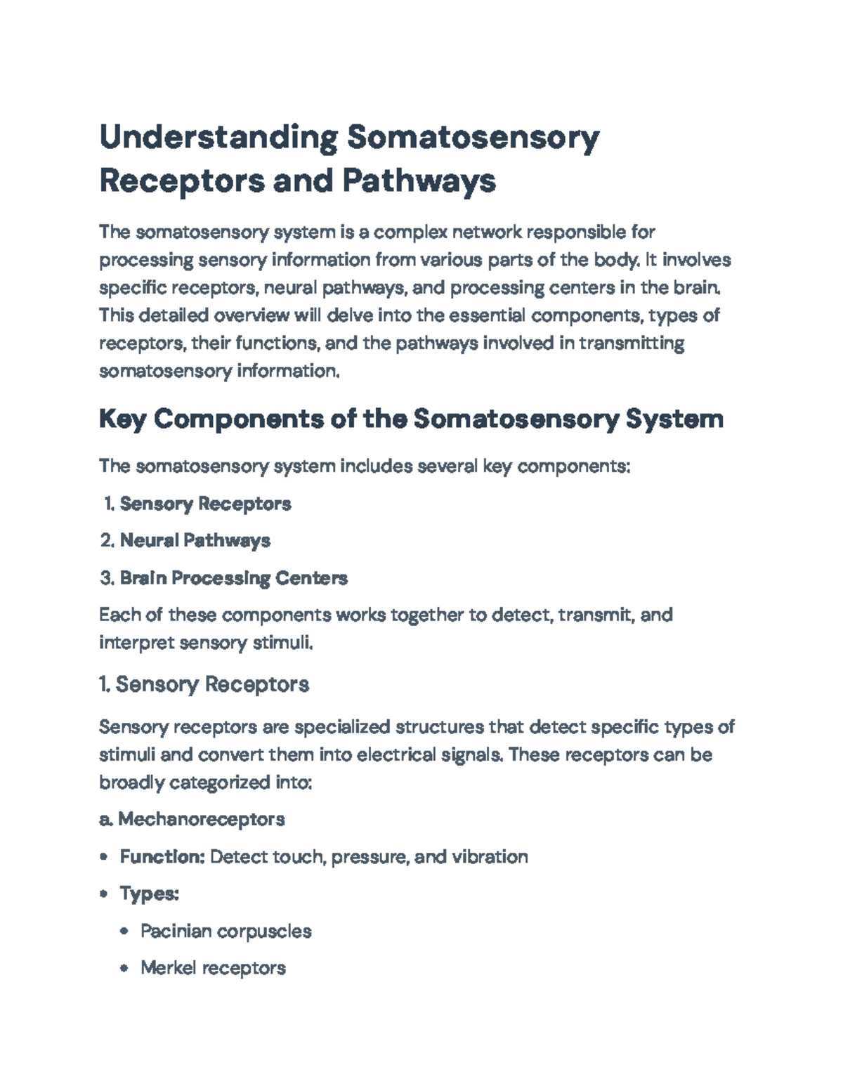 Understanding the Somatosensory System: Receptors and Pathways Analysis ...