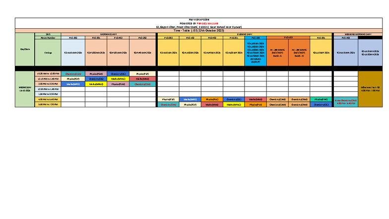 JEE Mains Time Table - Week 42 (15th Oct 2025) - Studocu