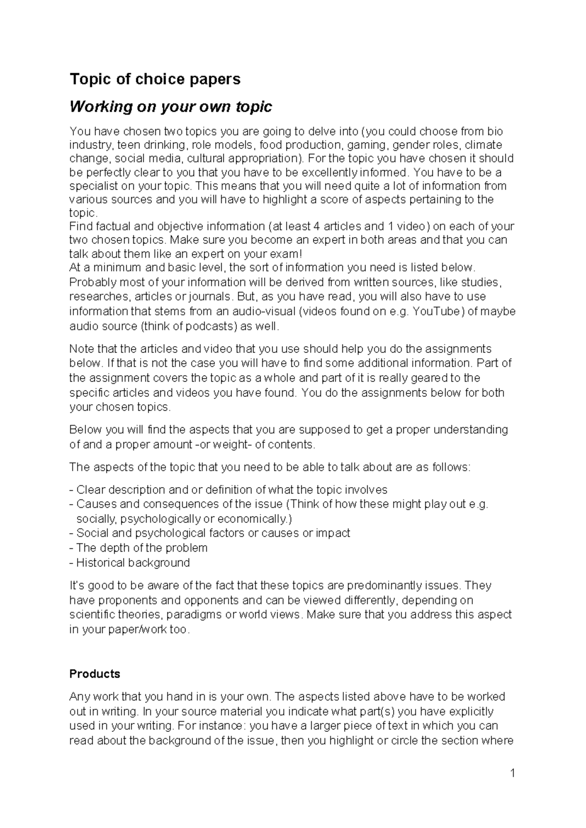 Topics of Choice Paper Instructions: Research & Analysis Guide ...