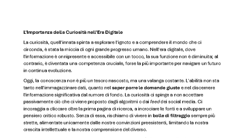 La Curiosità Digitale: Esplorare il Futuro con Consapevolezza - Studocu