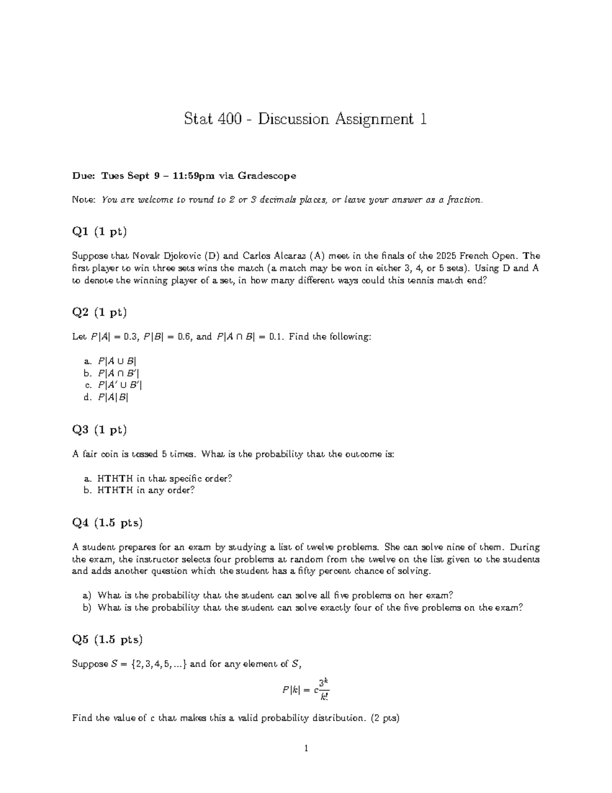 Fall 2025 STAT 400 Discussion Assignment 1 Overview - Studocu