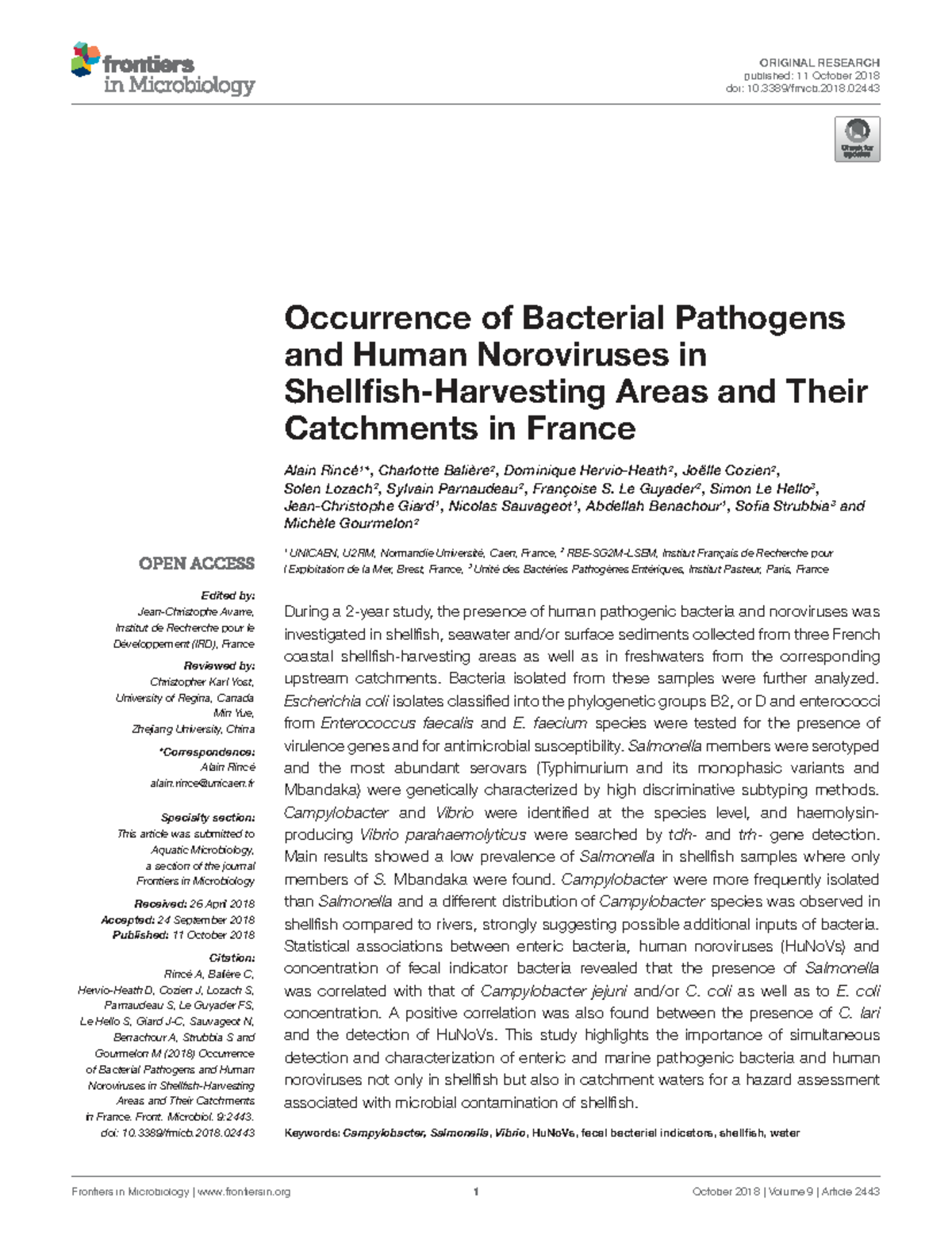Occurrence of Bacterial Pathogens and HuNoVs in Coastal Areas (FMICB 9 ...