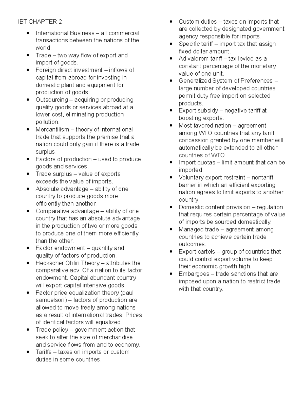 IBT Chapter 2 - Key Concepts in International Business and Trade - Studocu