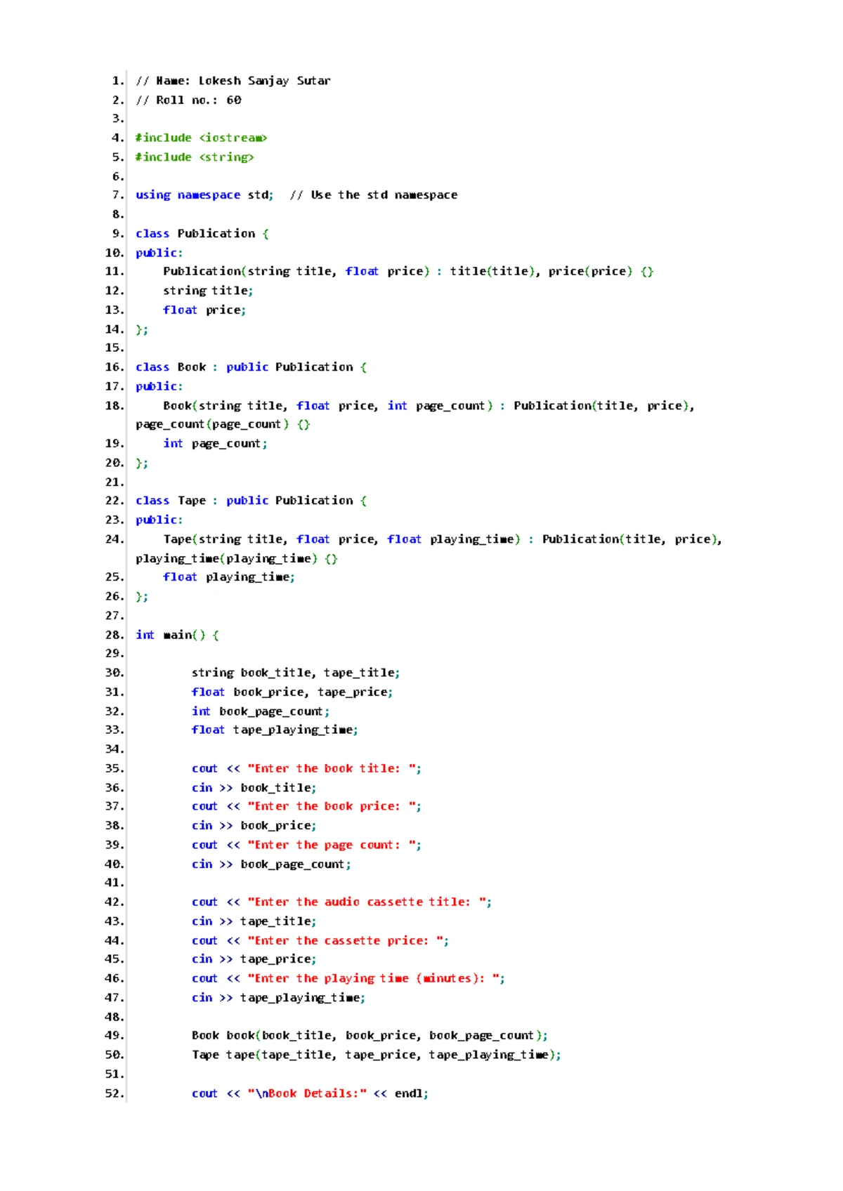 OOP Lab Ass 2 - Oop lab assignment 2 - 1. 2. 3. 4. 5. 6. 7. 8. 9. 10 ...