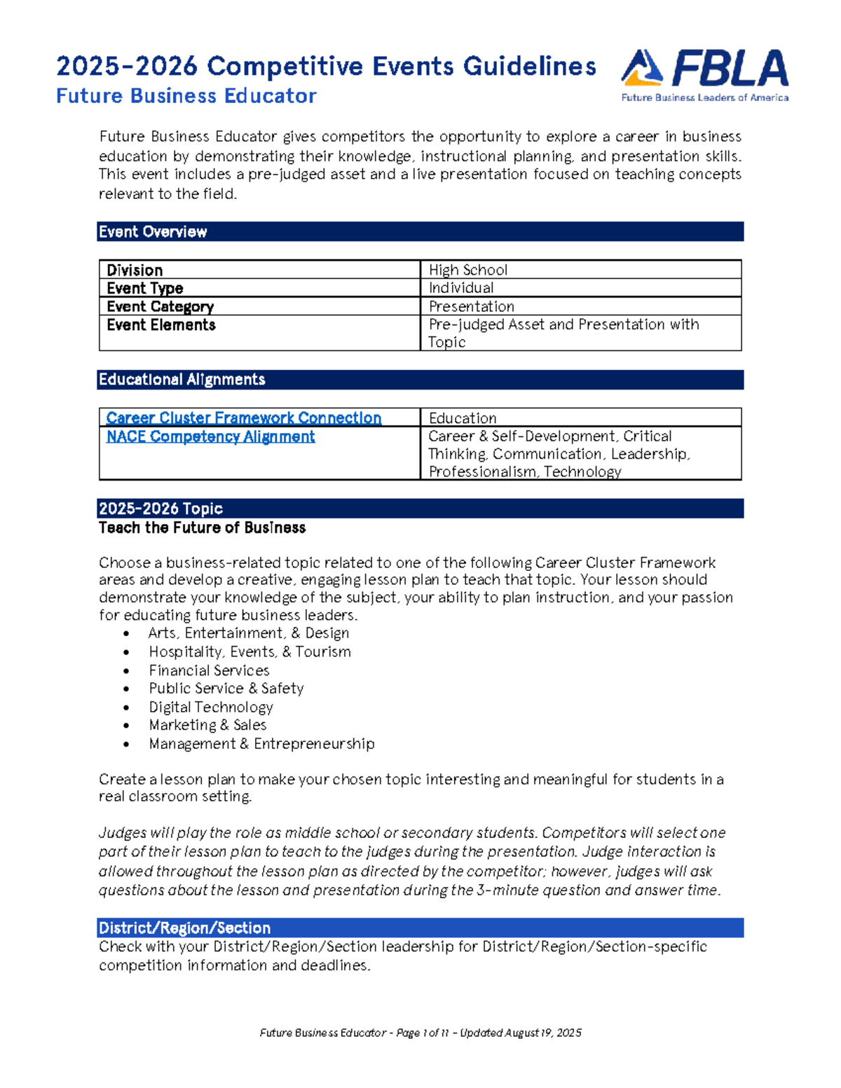 Competitive Events Guidelines for Future Business Educator (FBLA) - Studocu