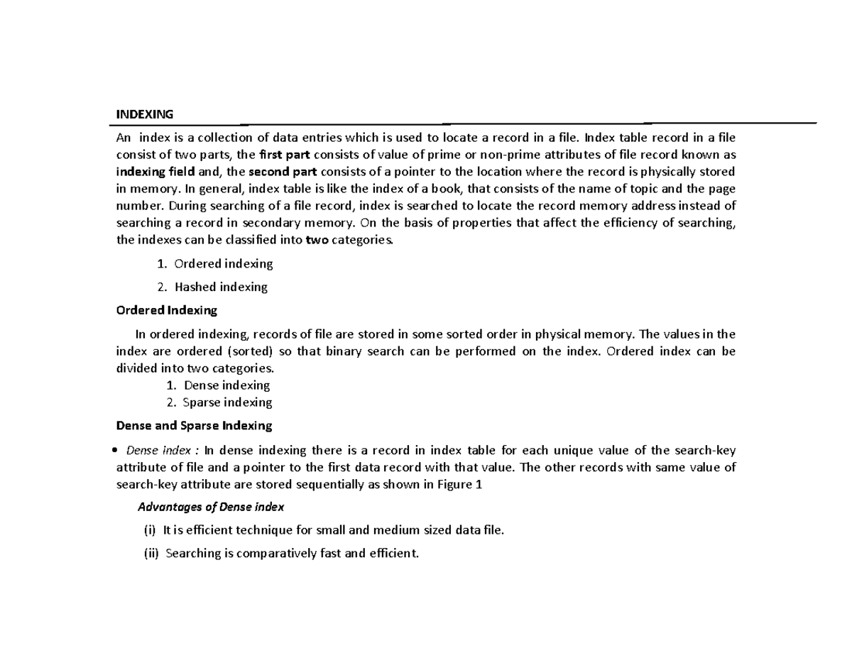 Indexing - GOOD - INDEXING An index is a collection of data entries ...