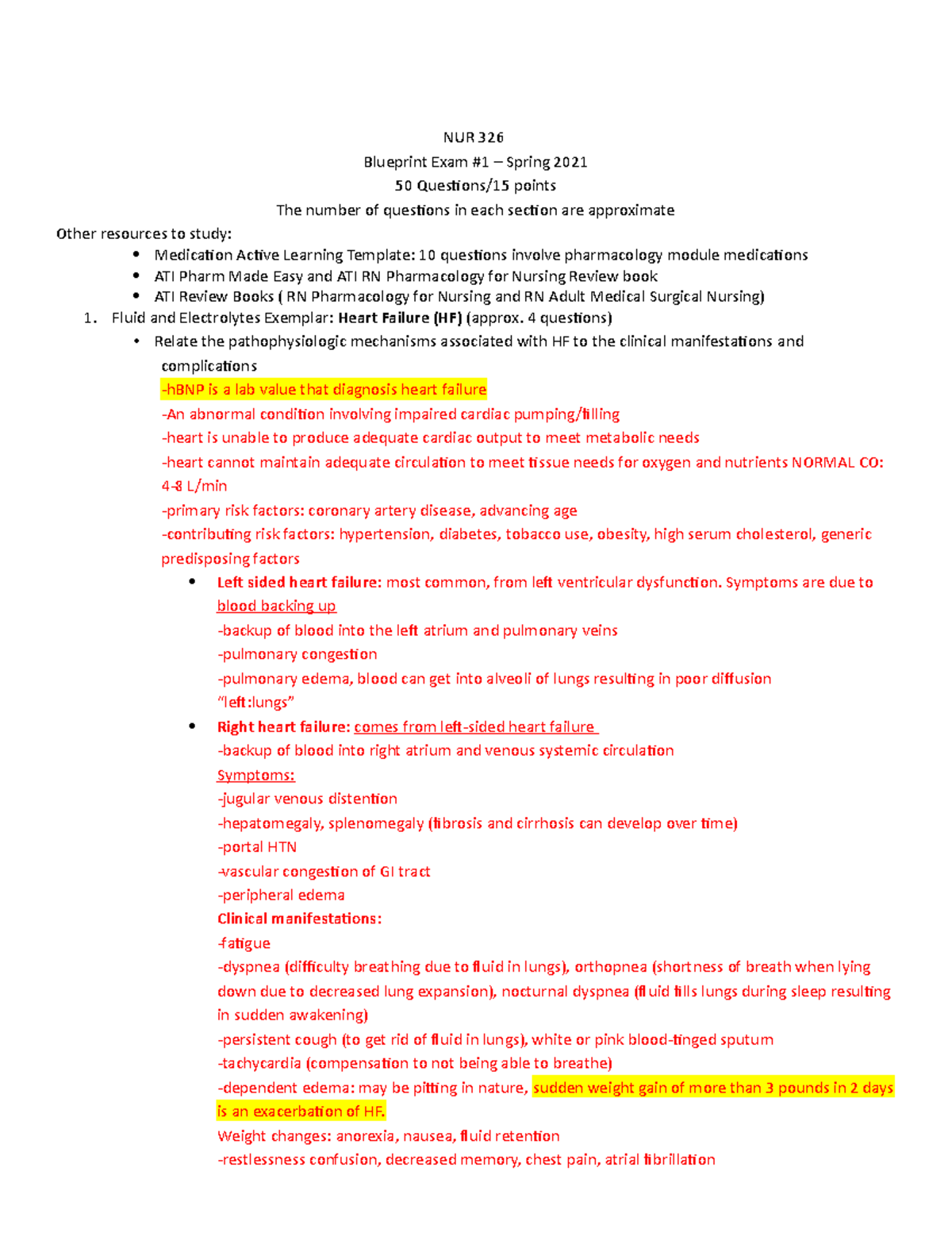 NUR 326 Final Exam Blueprint: Adult Health-4 Overview & Key Topics ...