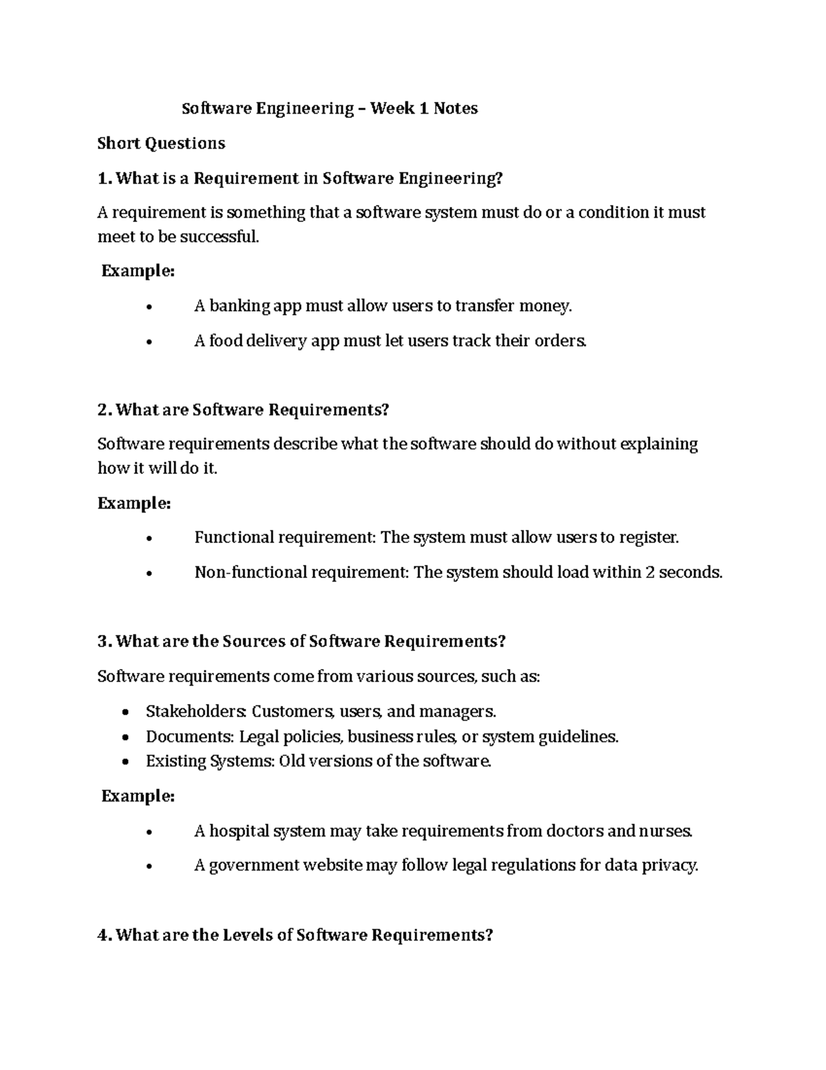 SE Summarized Notes - Software Engineering – Week 1 Notes Short ...