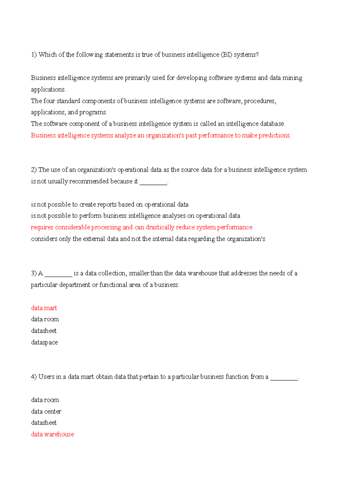 Quiz 3 - Business Intelligence and Big Data Practice Questions - Studocu