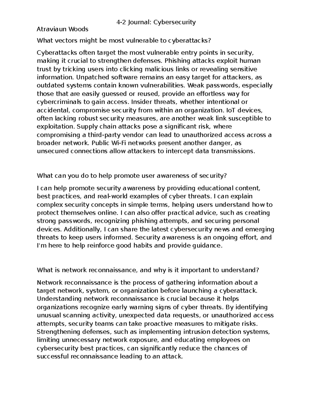 CYB 200 Journal 4-2: Vulnerabilities and Awareness in Cybersecurity ...