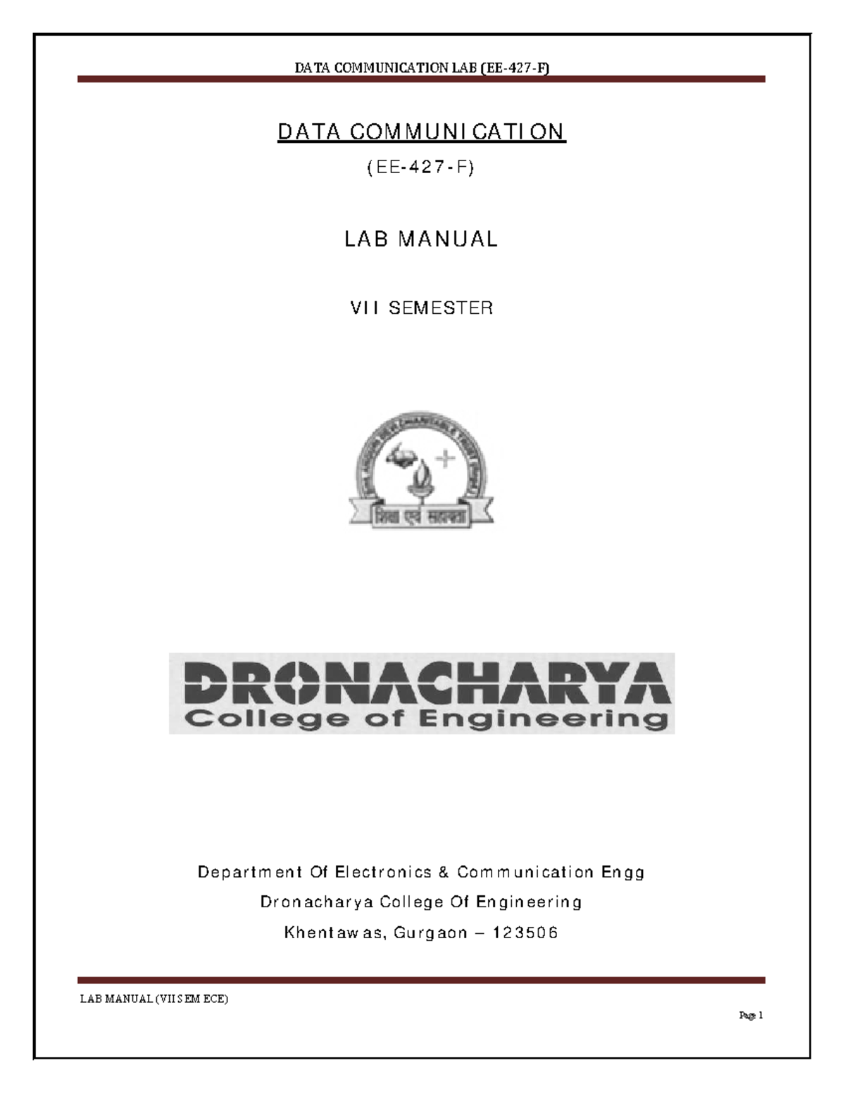 DATA COMMUNICATION LAB MANUAL (VII SEM ECE) - Experiments Overview ...