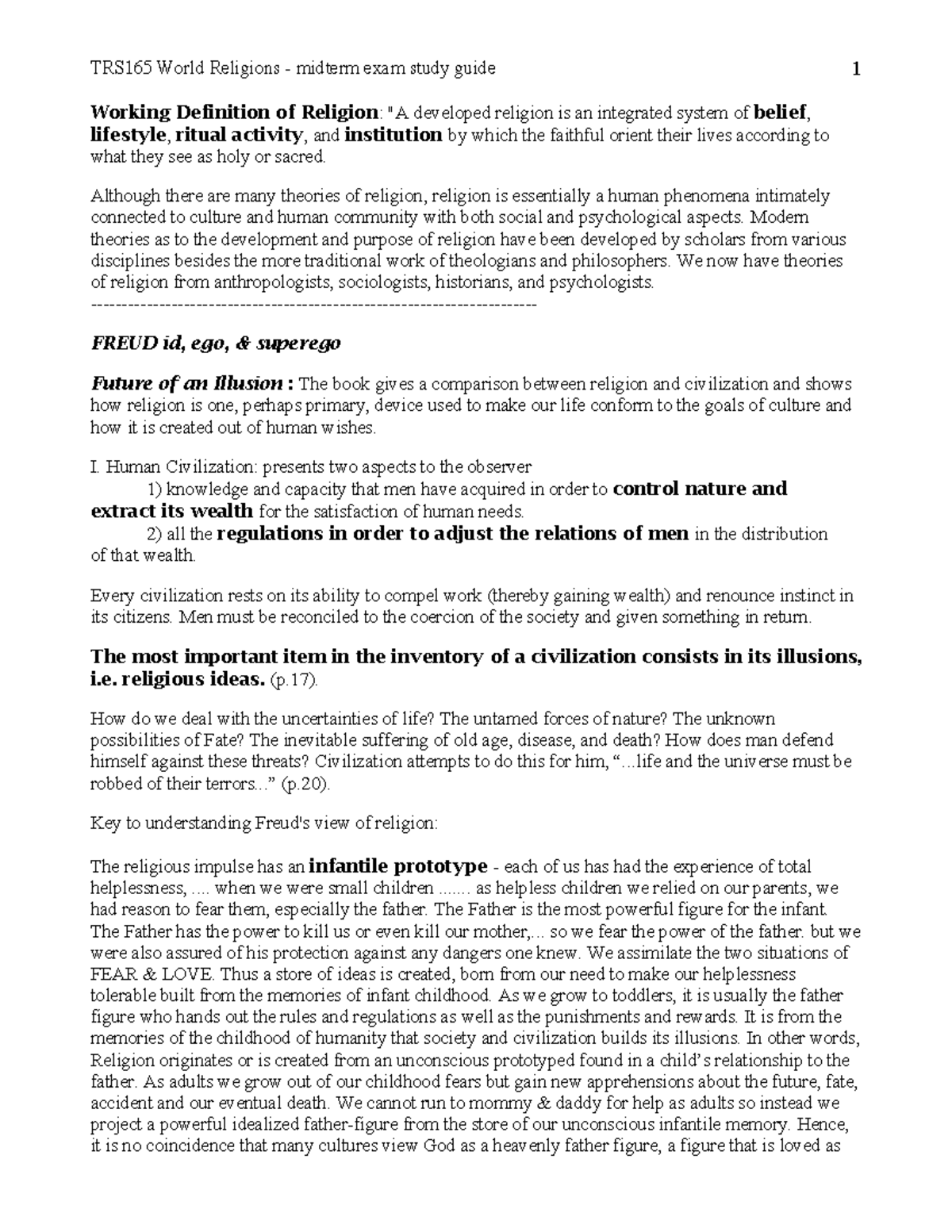 TRS165 World Religions - Comprehensive Midterm Exam Study Guide - Studocu