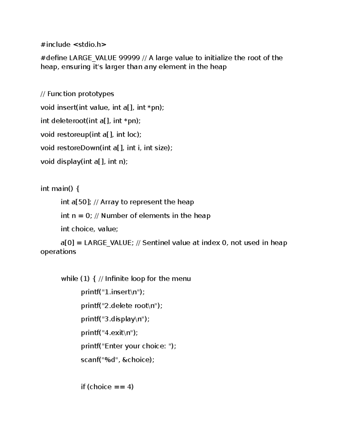Heap Code - heap code - #include #define LARGE_VALUE 99999 // A large ...