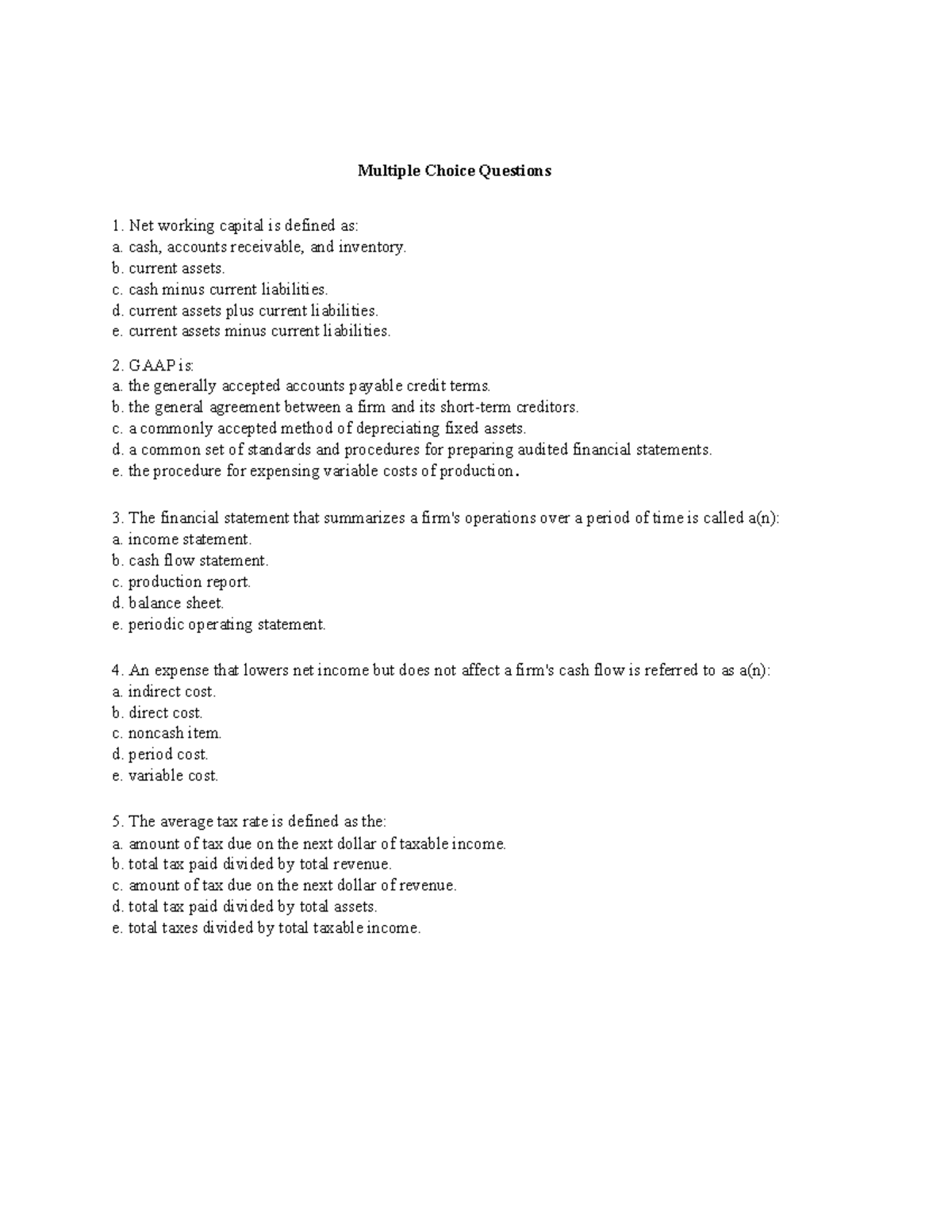 Chap 2 hs - This document for corporate finance - Multiple Choice ...