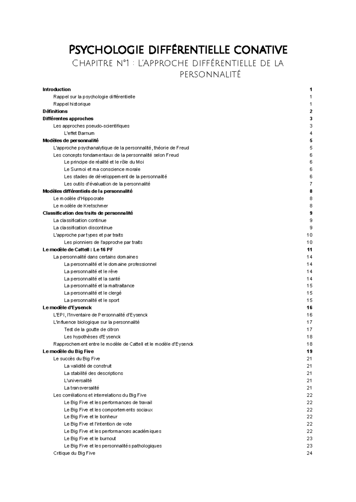 Psychologie Différentielle Conative - Chapitre 1 : Personnalité et ...
