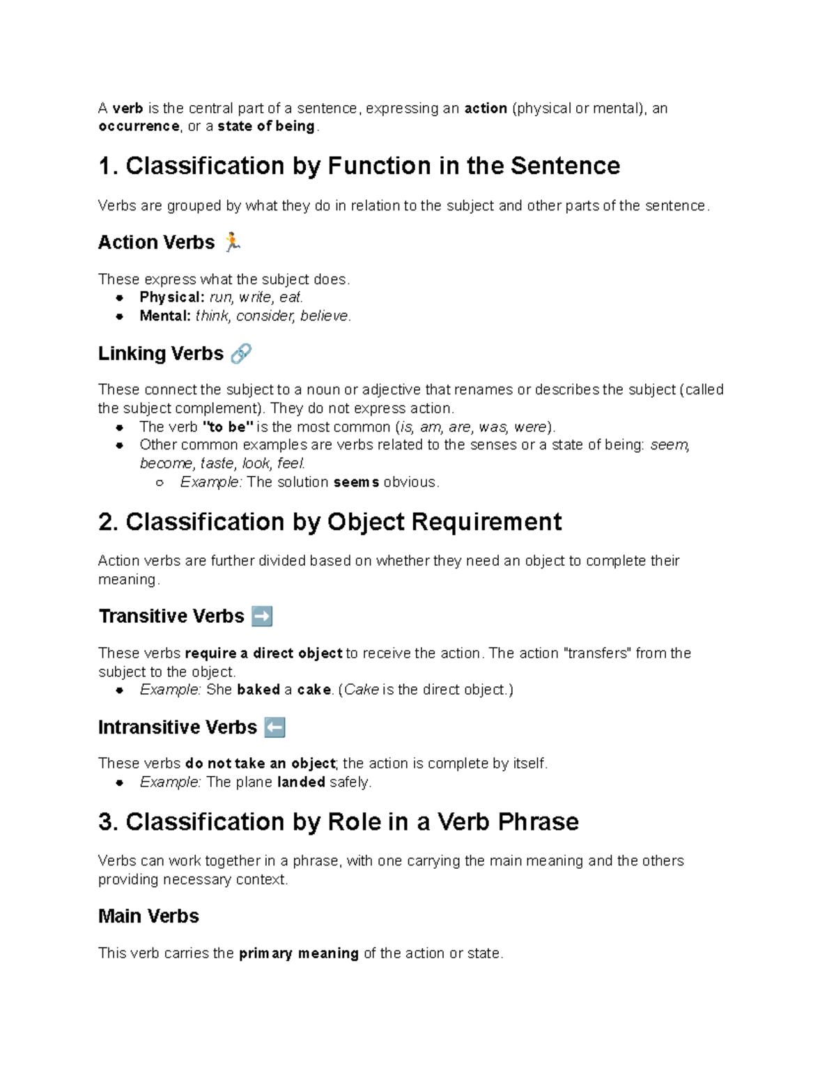 Verbs - Classification and Functions in Sentences - Studocu