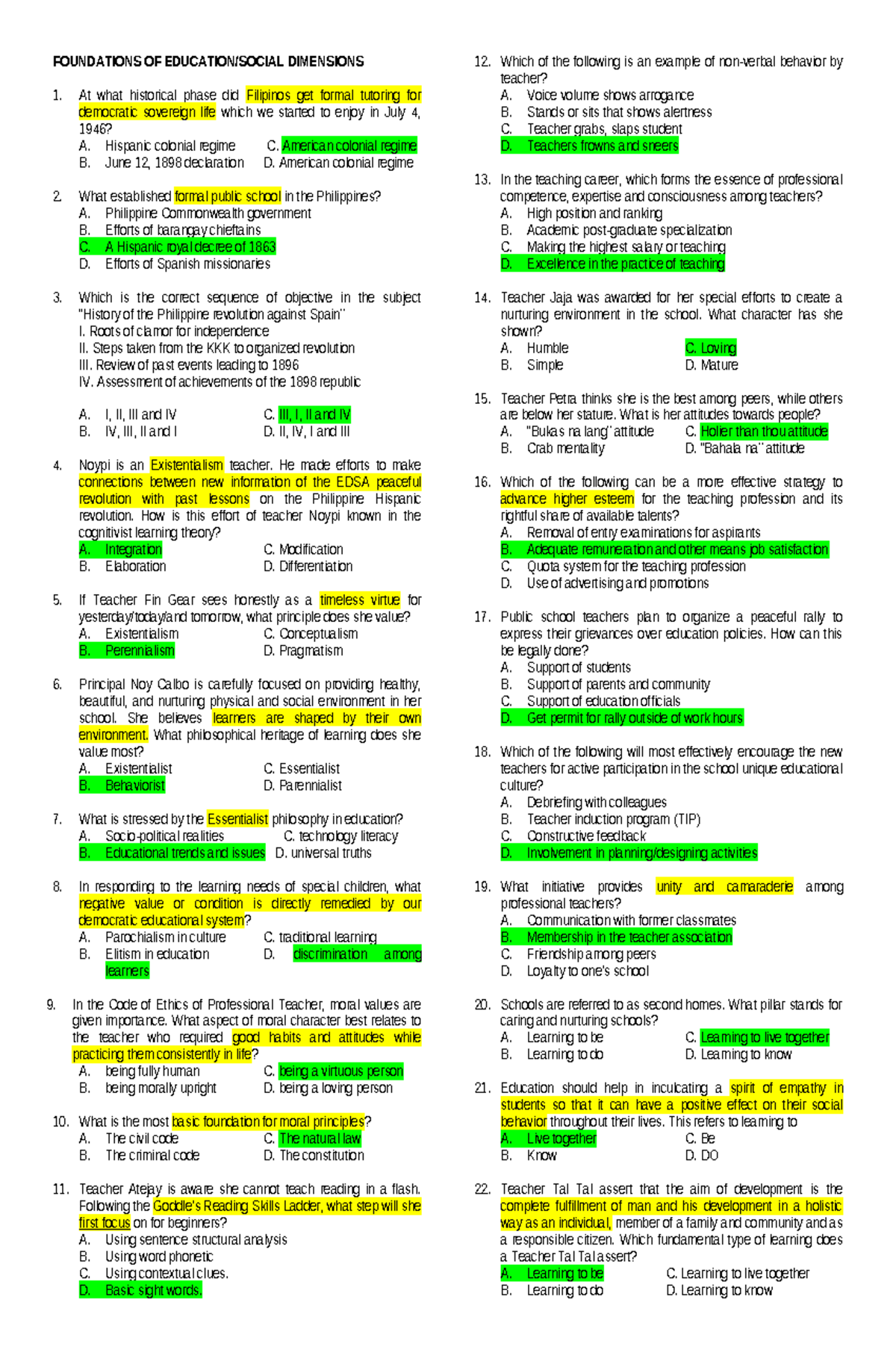 Compiled-Questionnaire - FOUNDATIONS OF EDUCATION/SOCIAL DIMENSIONS 1 ...