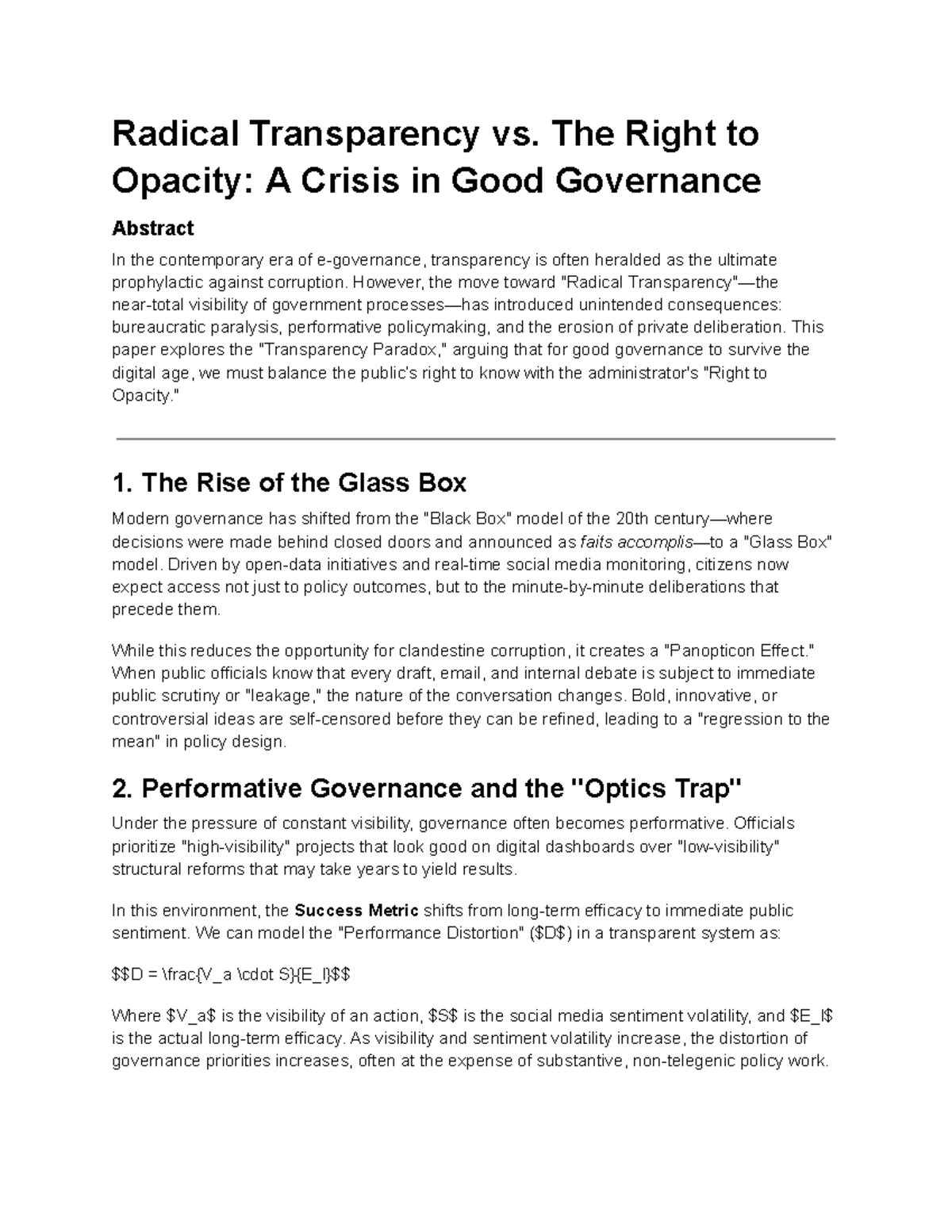 Radical Transparency vs. Opacity: A Governance Crisis Analysis - Studocu
