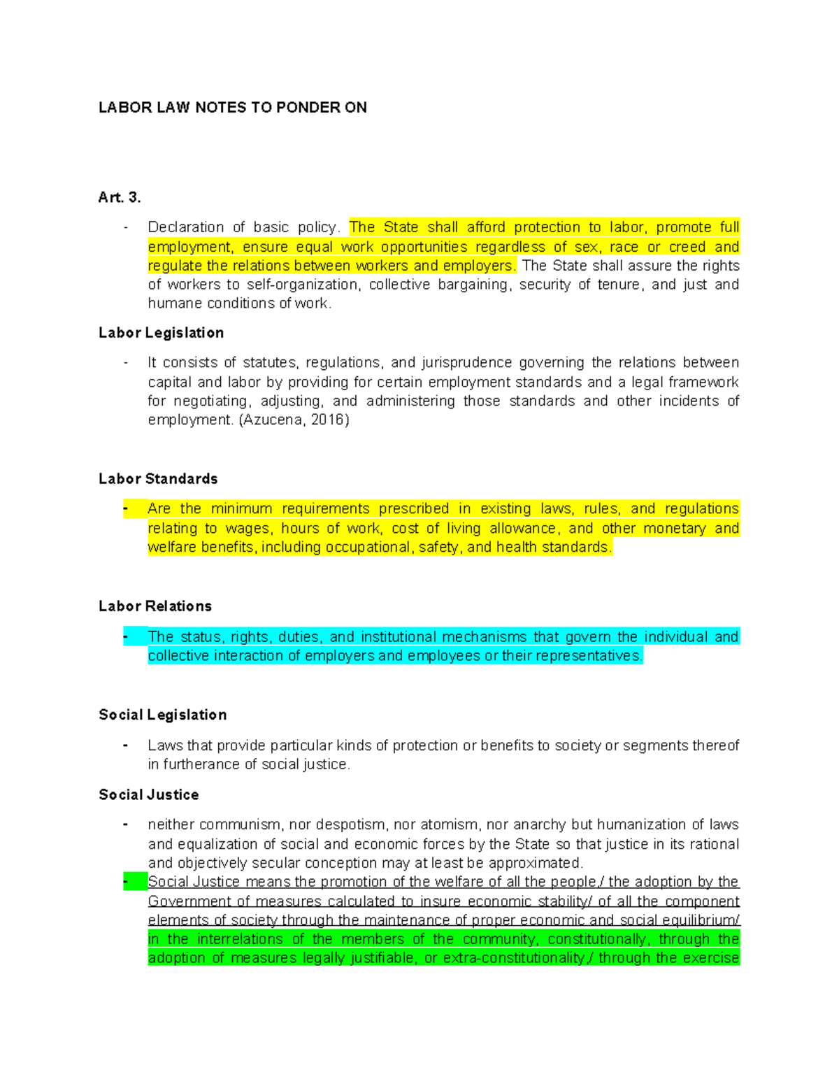 Labor LAW Notes TO Ponder ON (Auto Recovered) - LABOR LAW NOTES TO ...