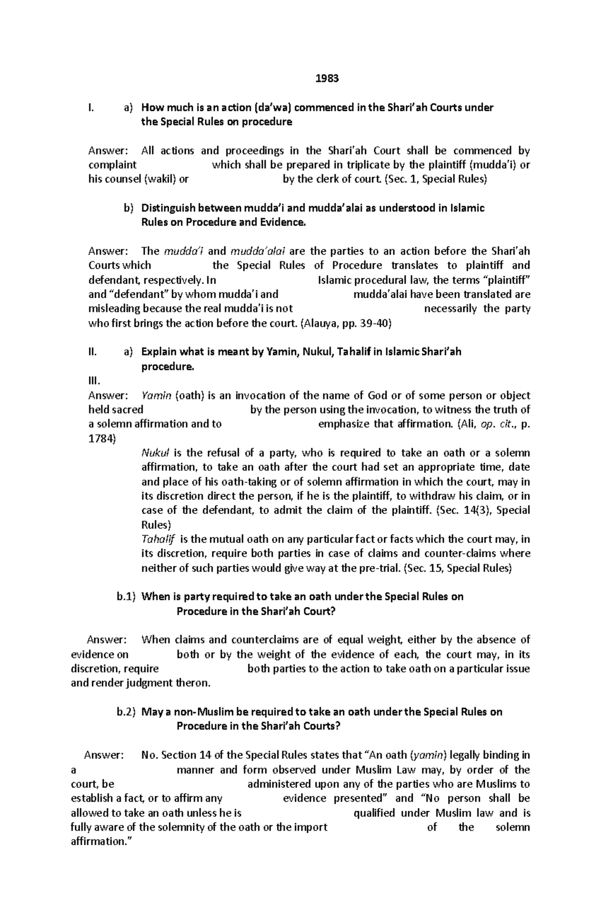 Notes on Court Procedure and Evidence: Shariah Bar Questions & Answers ...