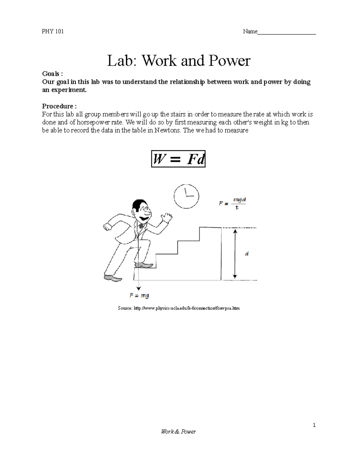 Lab 8: Understanding Work and Power in PHY 101 Experiment - Studocu