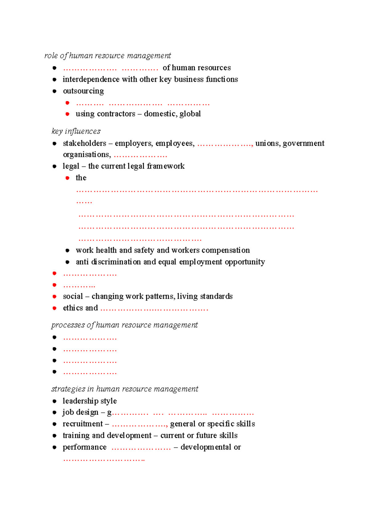 HRM 101: Role of Human Resource Management Syllabus Fill-in Notes - Studocu