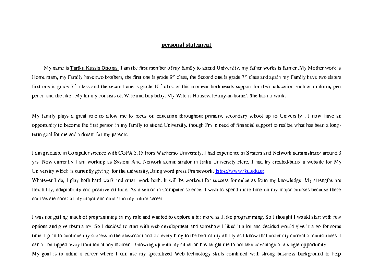 Evangadi Scholarship Application Personal Statement By Tariku Kussia