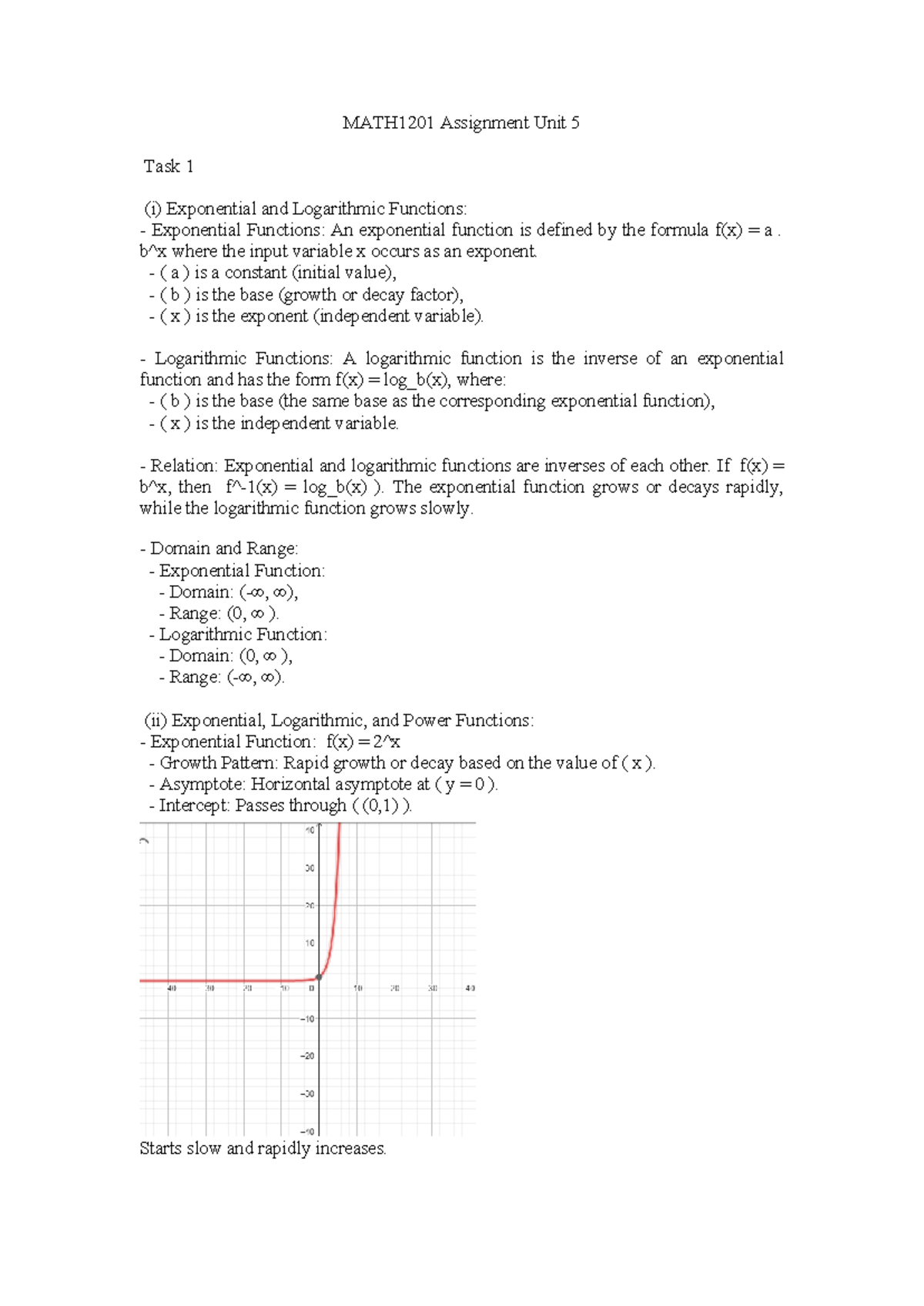 MATH1201 Assignment Unit 5: Exponential & Logarithmic Functions - Studocu