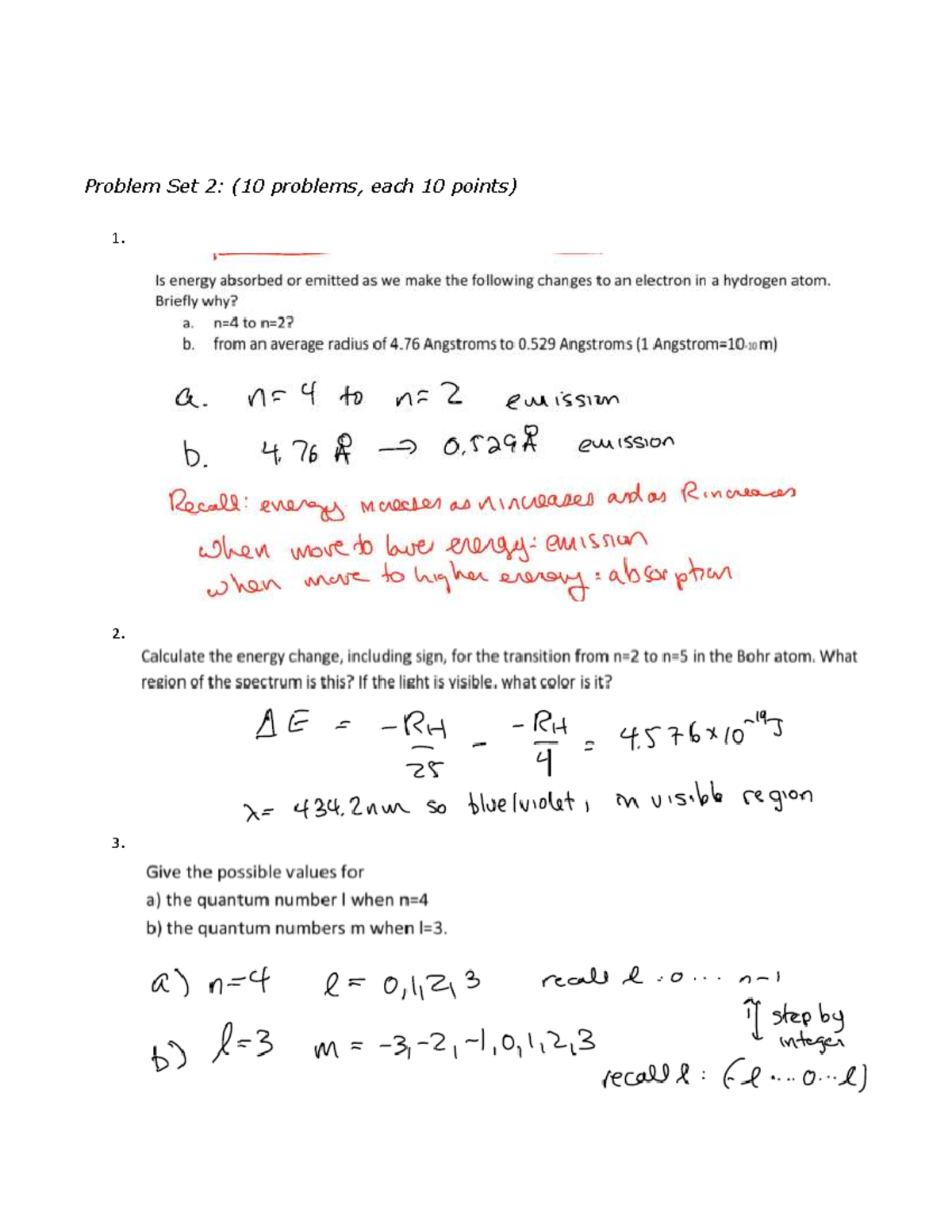 Problem Set 2: Quantum Numbers and Electron Configurations - Studocu