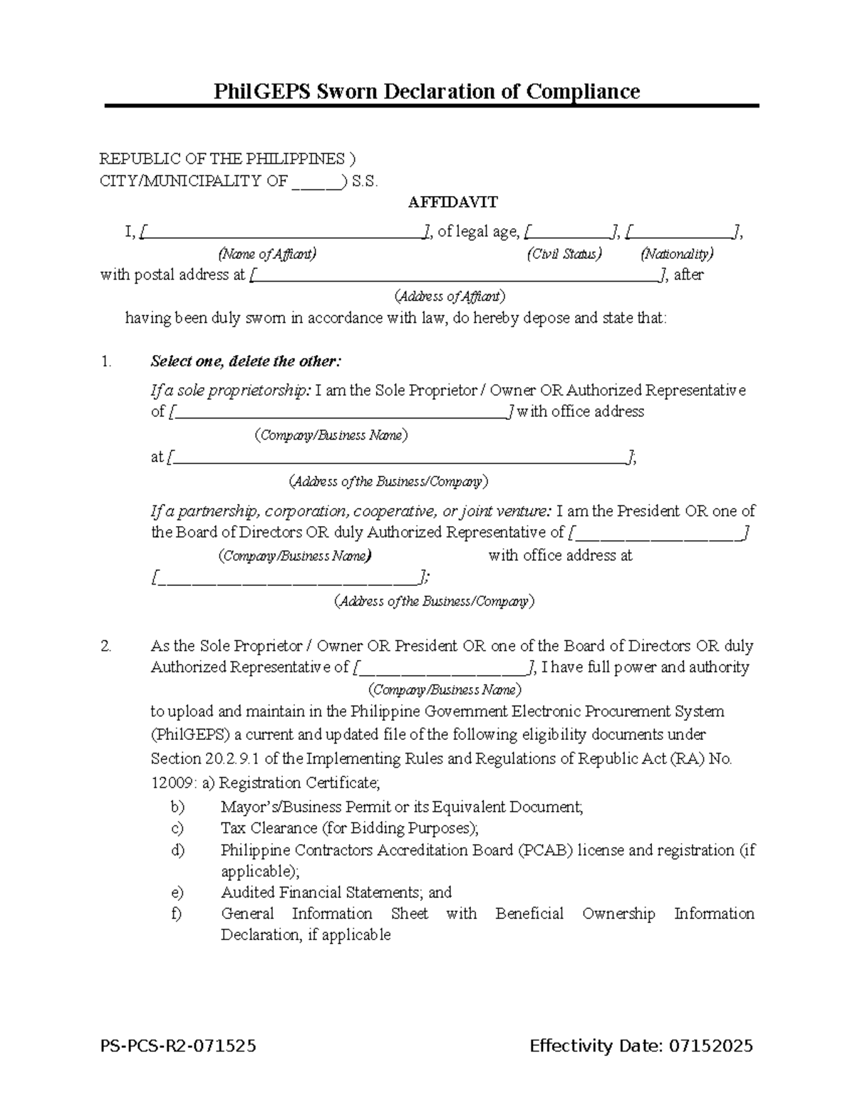Philgeps New Format Word file - PhilGEPS Sworn Declaration of ...