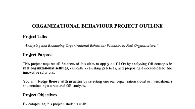 OB Project Outline: Enhancing Organizational Behaviour Practices - Studocu