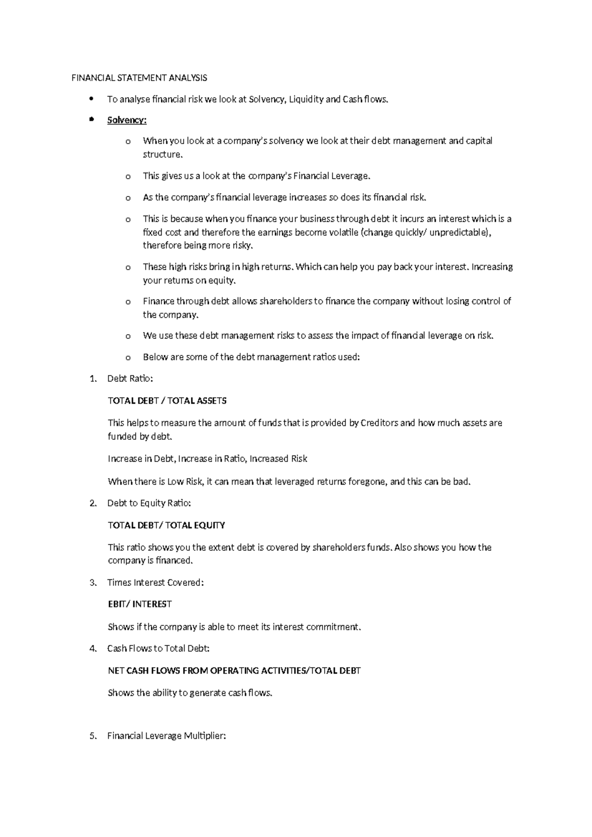 Financial Statement Analysis: Key Ratios and Insights - Studocu