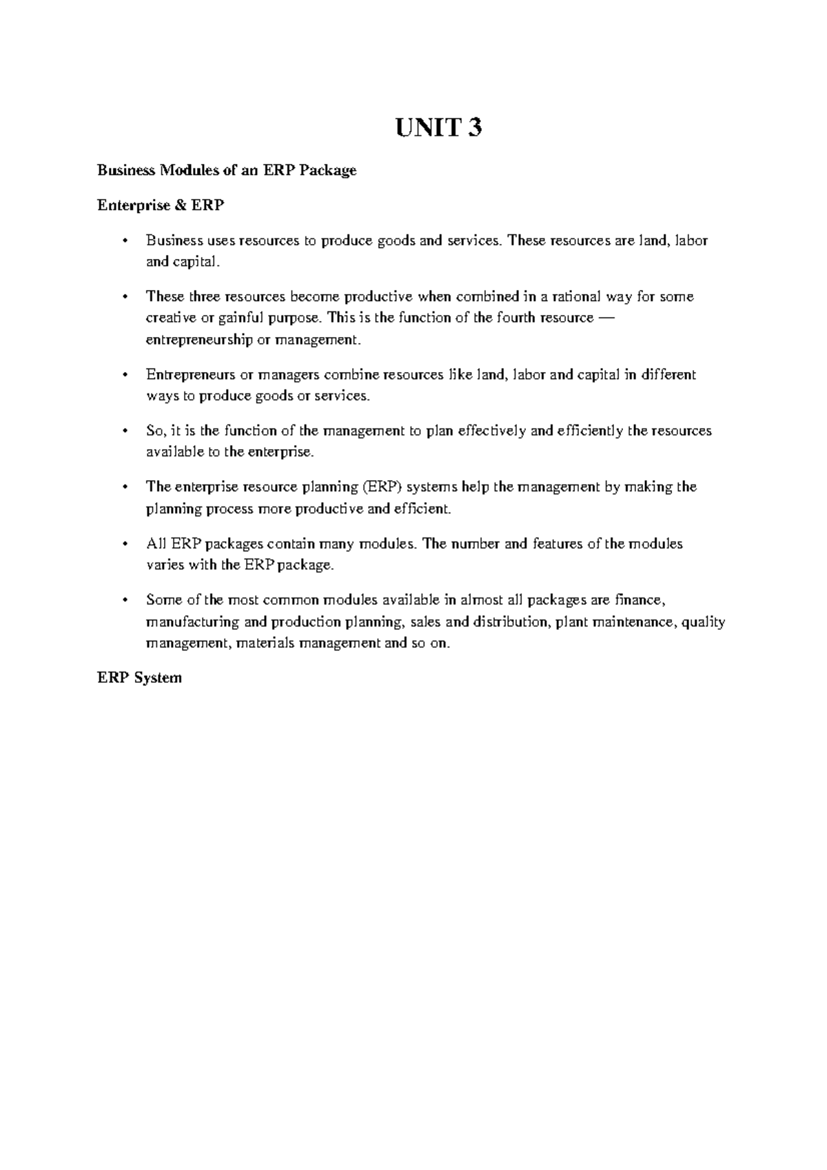 Module 3: Business Modules of ERP Systems Analysis & Overview - Studocu