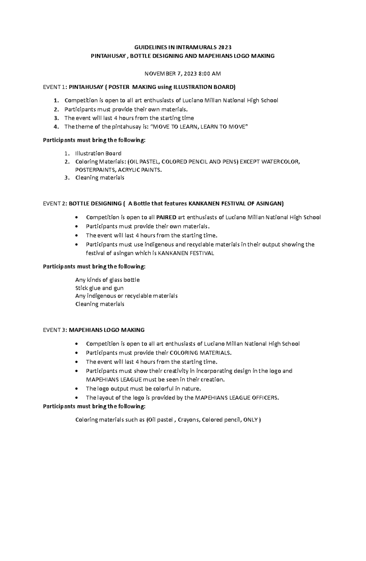 Guidelines IN Intramurals 2023 2024 - GUIDELINES IN INTRAMURALS 2023 ...