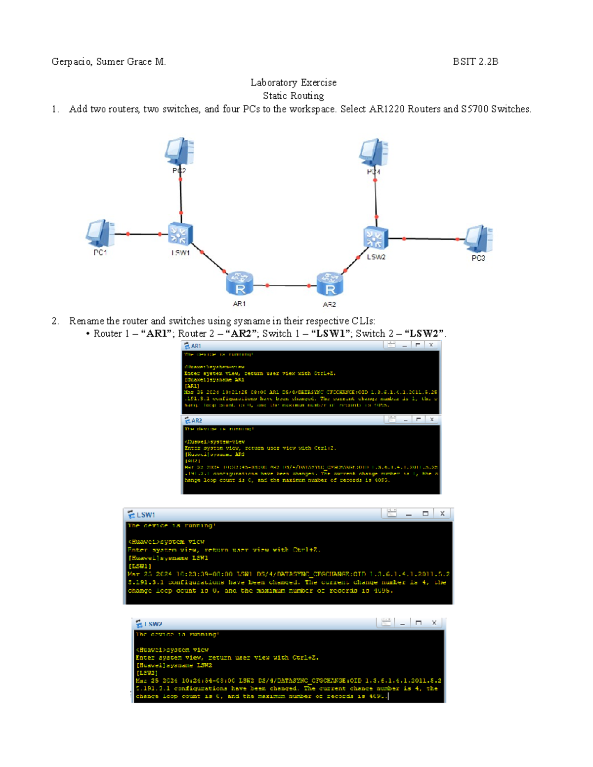 Nettech 05Lab: Static Routing Laboratory Exercise Instructions - Studocu