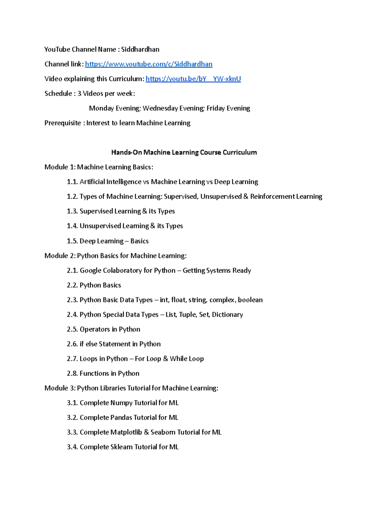 Machine Learning Course Curriculum Overview (ML101) - Studocu