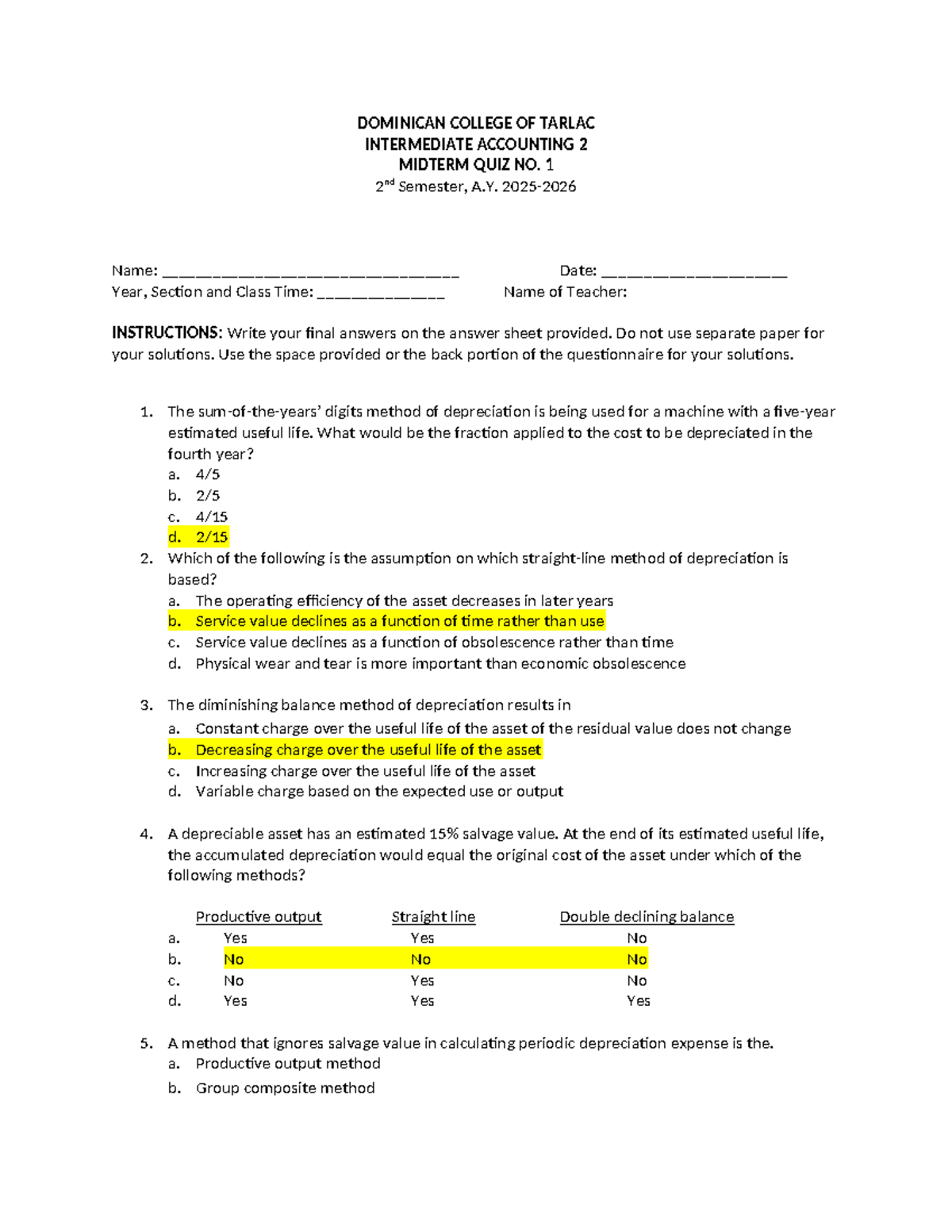 QUIZ 1: Intermediate Accounting 2 (IA2) Midterm Exam - Studocu