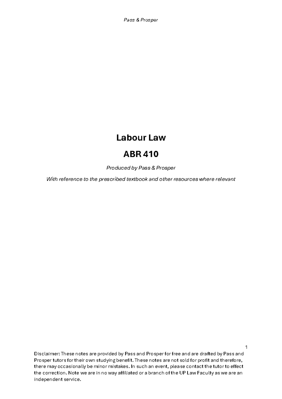 Labour Law Notes ABR 410: Comprehensive Study for Semester 1 2025 - Studocu