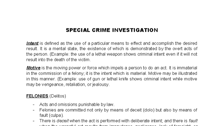 SPECIAL CRIME INVESTIGATION: Understanding Criminal Intent and ...