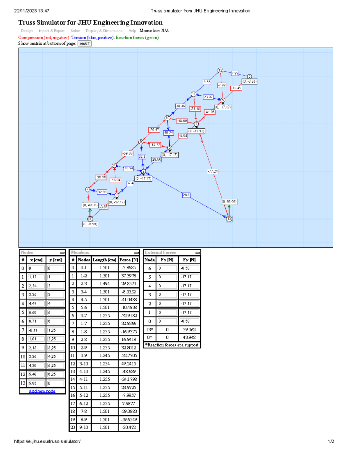 Truss simulator from JHU Engineering Innovation - Tension (blue ...