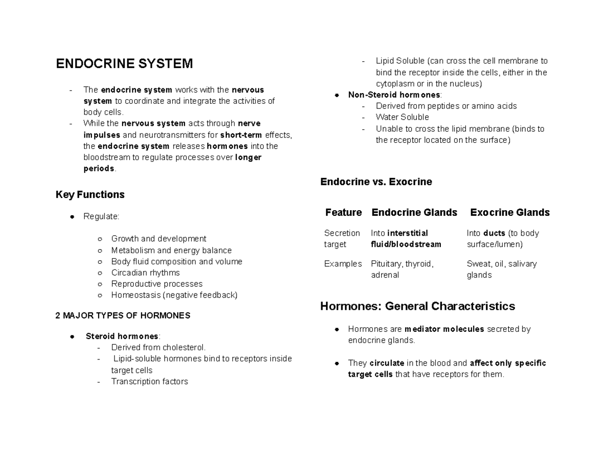 ENDOCRINE SYSTEM - ANAPHY Overview and Key Functions - Studocu