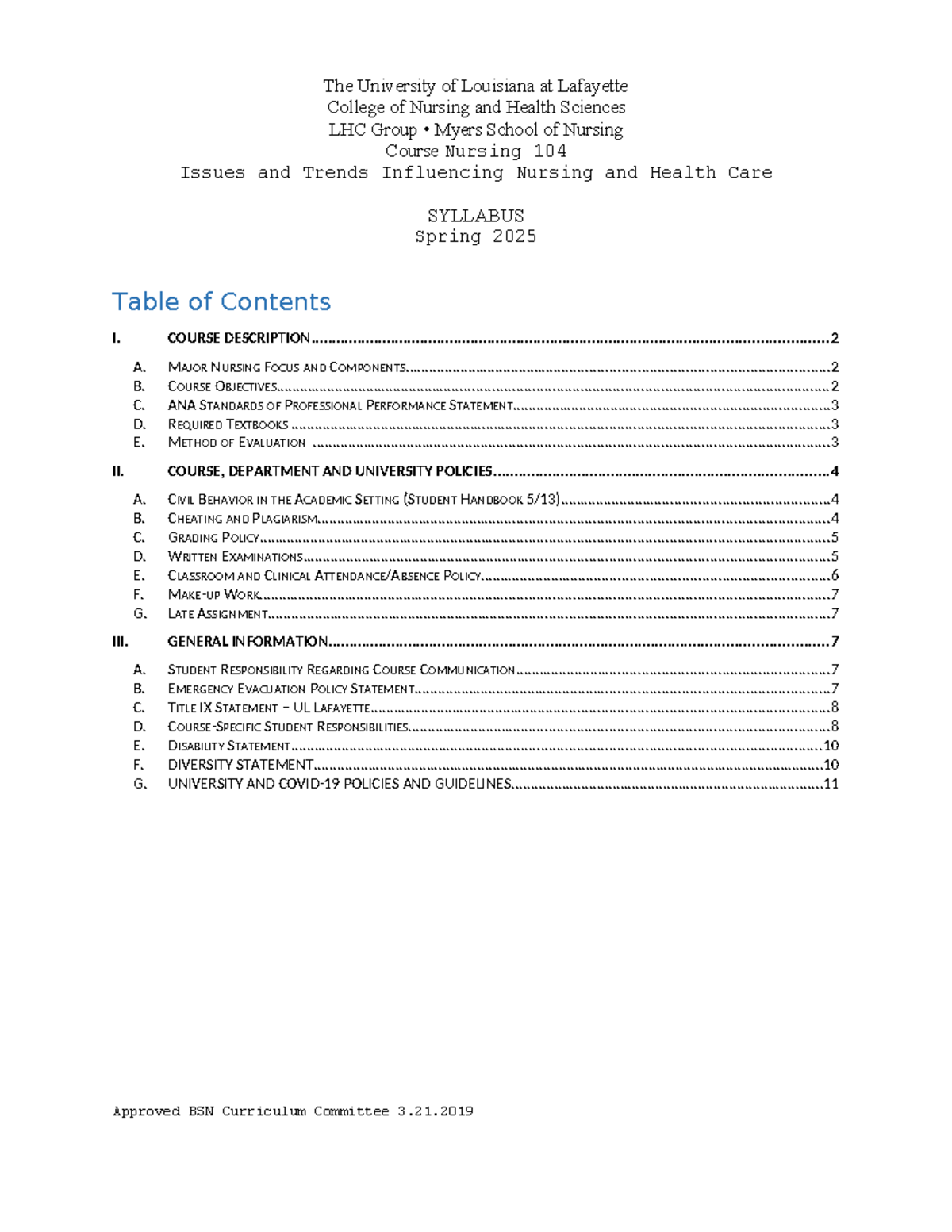 N104 Spring 2025 syllabus: Issues and trends in nursing and health care ...
