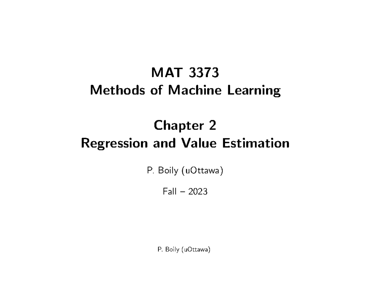 MAT 3373 Methods of Machine Learning: Ch. 2 Regression & Value ...