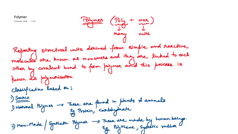 Polymer (PLS L A2) Lecture Notes on Covalent Bonds and Monomers - Studocu