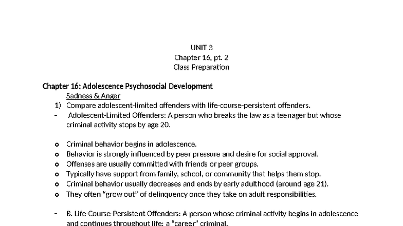 Chapter 16, pt. 2 Class Prep: Adolescent Psychosocial Development ...