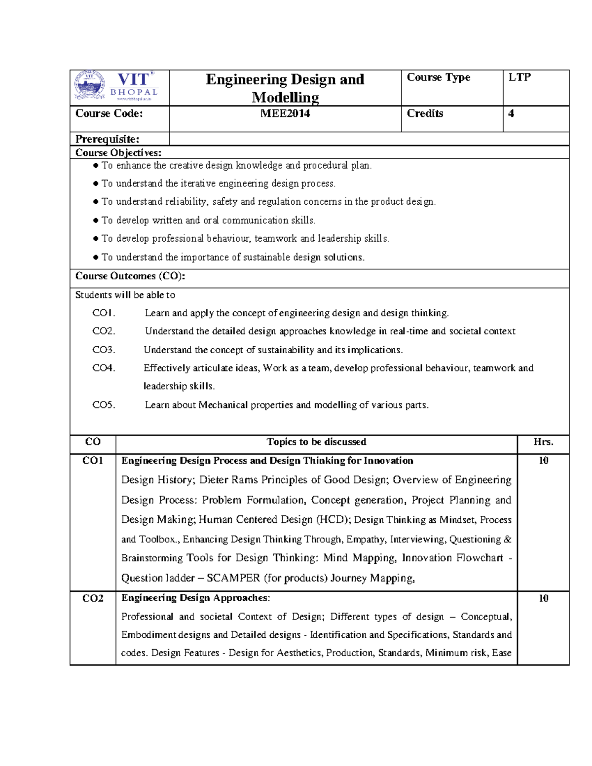 MEE2014 Engineering Design and Modelling Course Overview and Topics ...