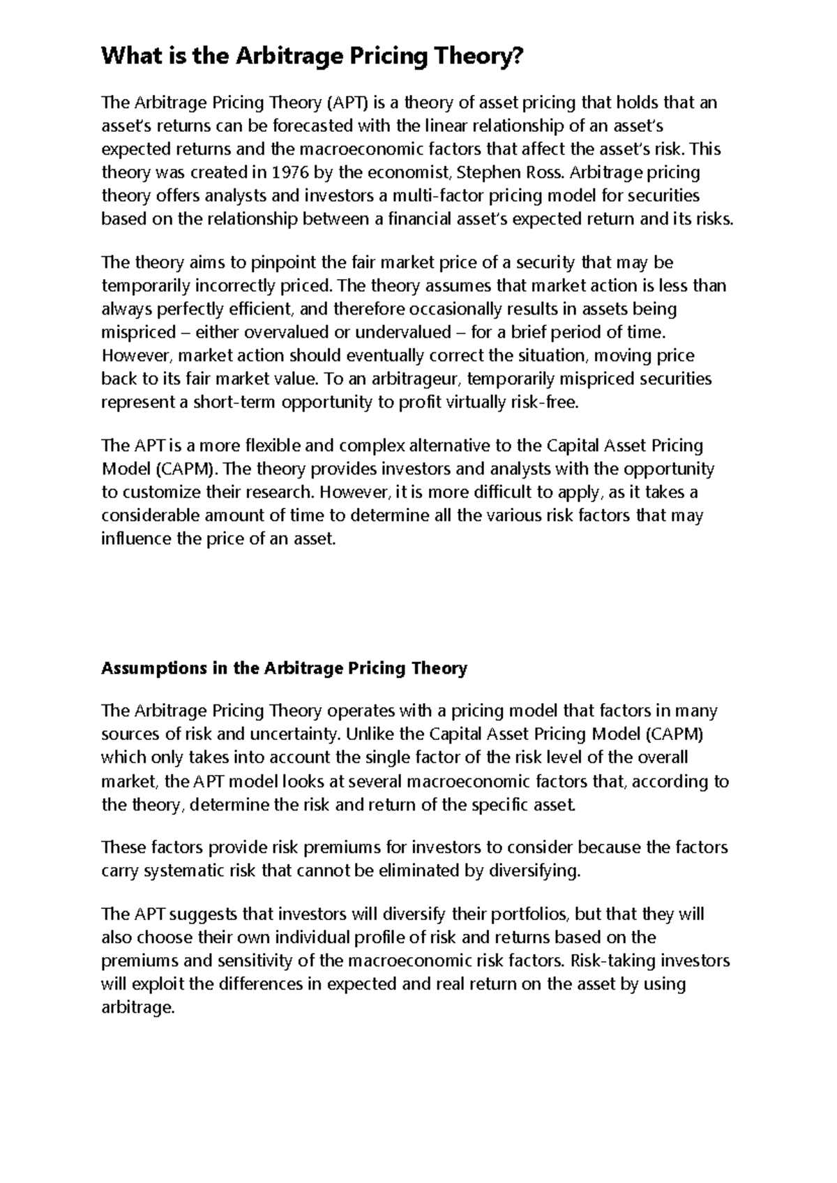 APT Explained: Understanding Arbitrage Pricing Theory Concepts - Studocu