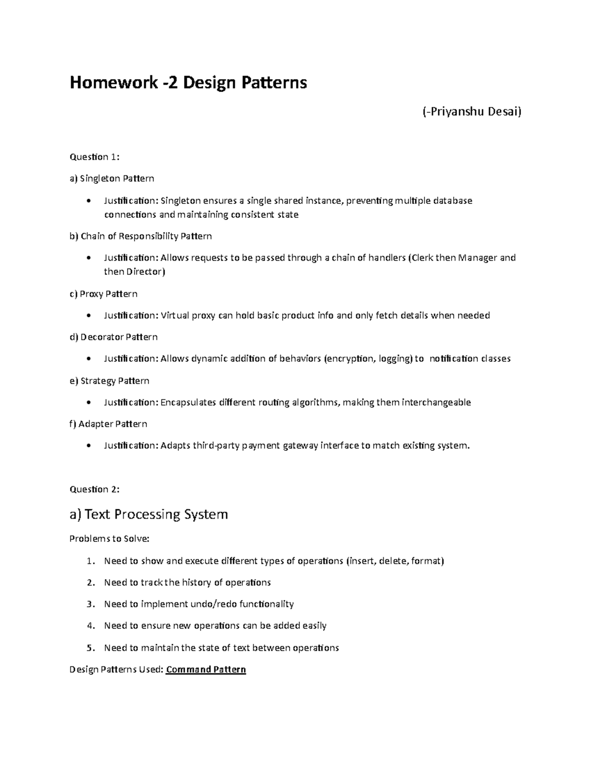 Homework 2: Design patterns and their justifications - Studocu