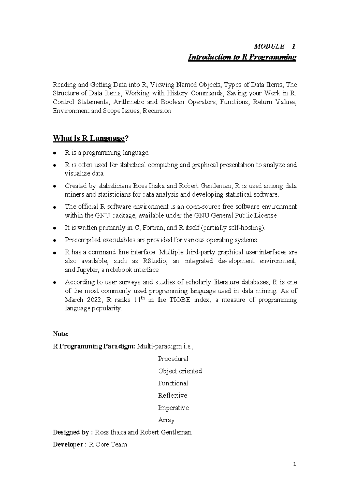 EDA Module 1: Intro to R Programming and Data Analysis Notes - Studocu