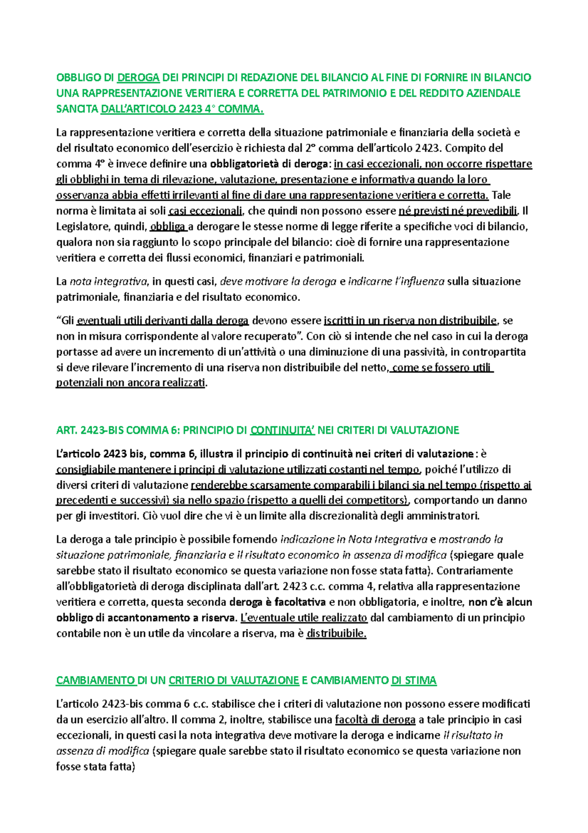 Obbligo di Deroga dei Principi di Redazione del Bilancio: Analisi e ...